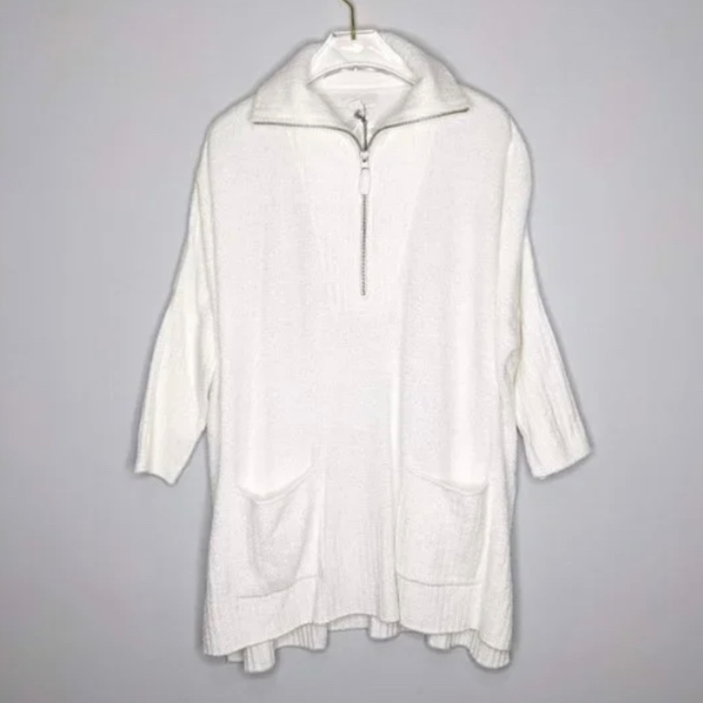 Barefoot Dreams Cozy Chic Lite White Sea Salt Half Zip Rolled Edge Tunic NWT